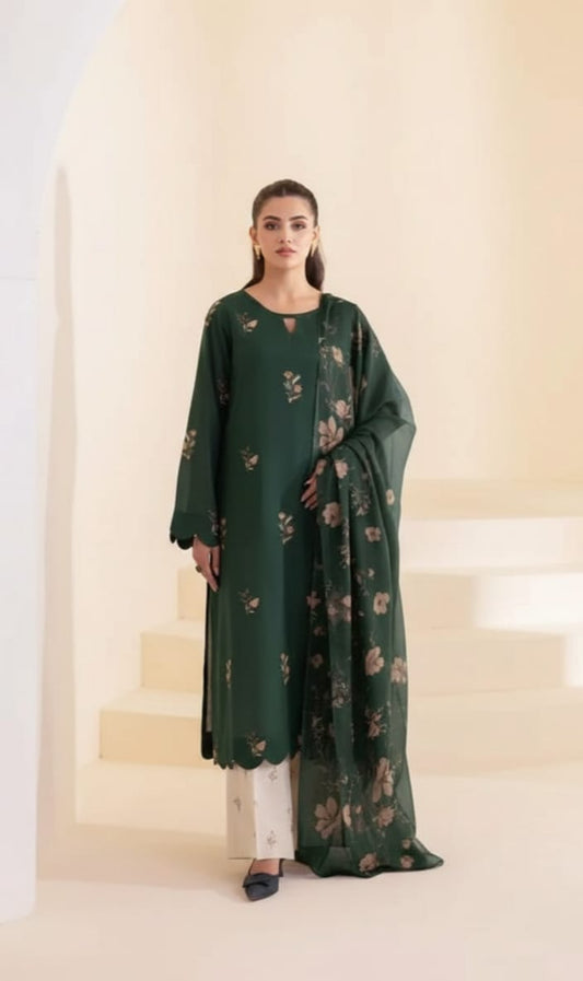 Green Embroidered 3PC